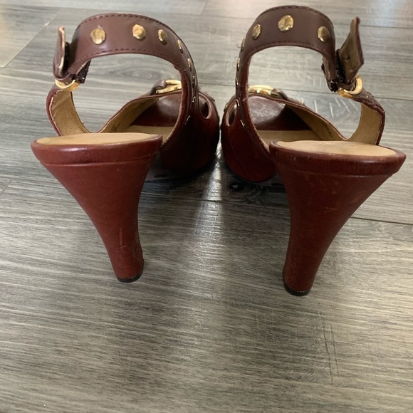 Jessica Simpson leather brown peep toe retro sling back career work heels 9.5B - Picture 7 of 12